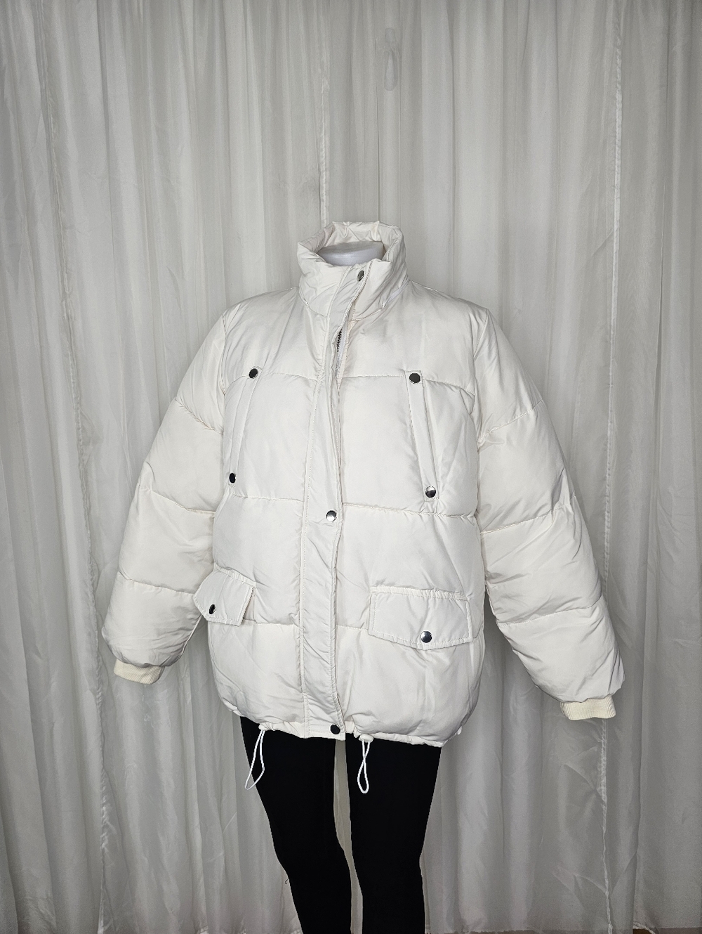 Grace Karin White Puffer Jacket Quilted Coat Medium
